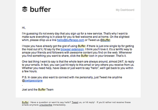 Buffer’s welcome email