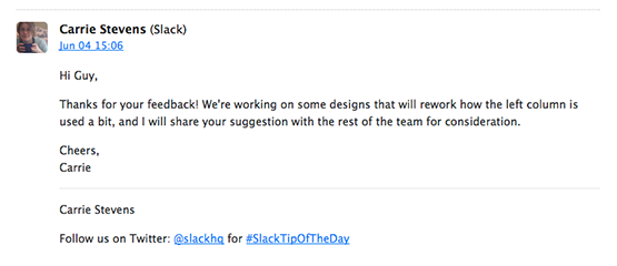 An email from Slack