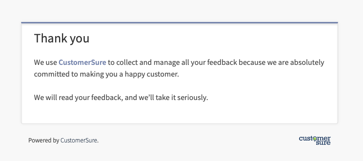 Default thank you page for a CustomerSure survey